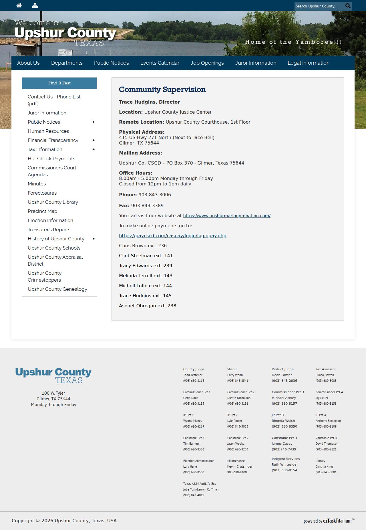 Upshur County criminal record supervision information from CSCD