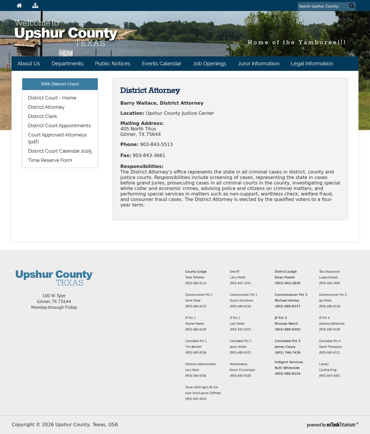 Upshur County criminal record charging information from the District Attorney