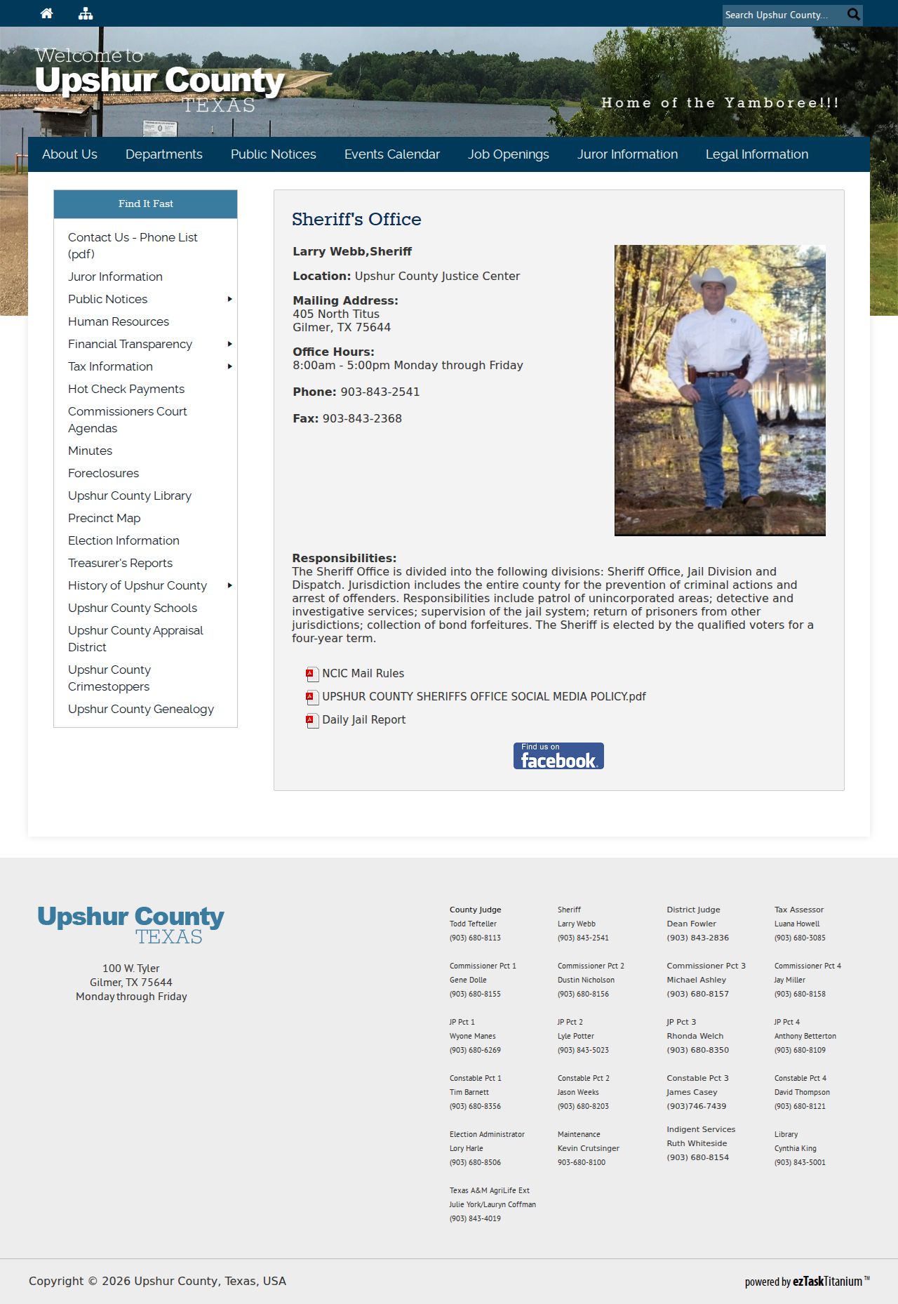 Upshur County Sheriff criminal history and Daily Jail Report access