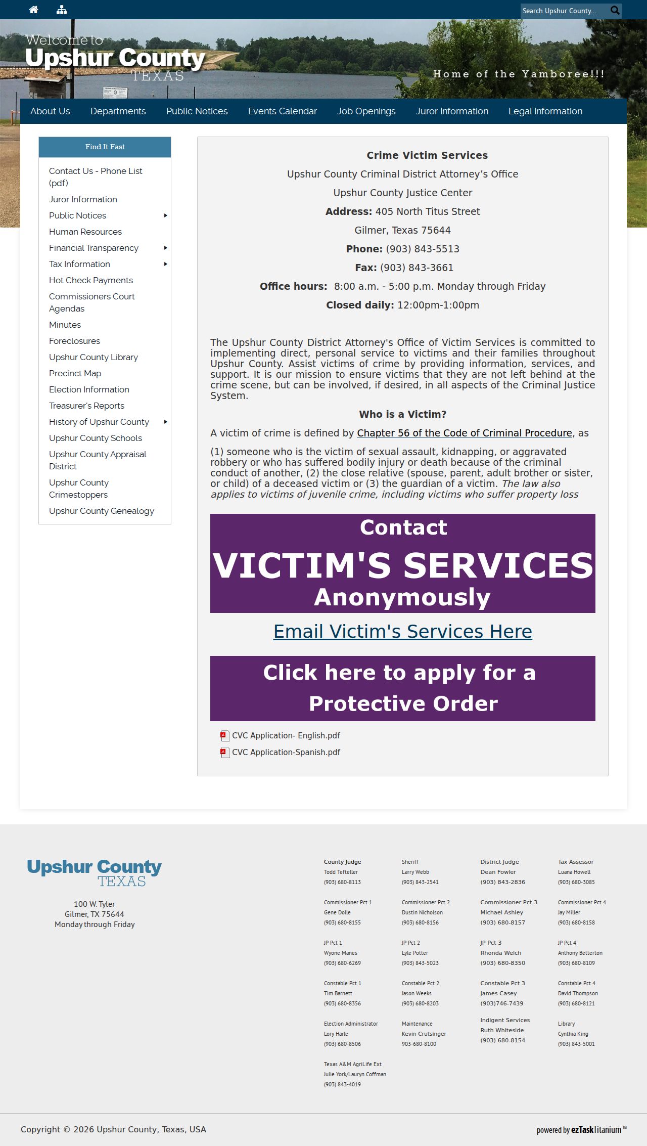 Upshur County criminal case Victim Services office information